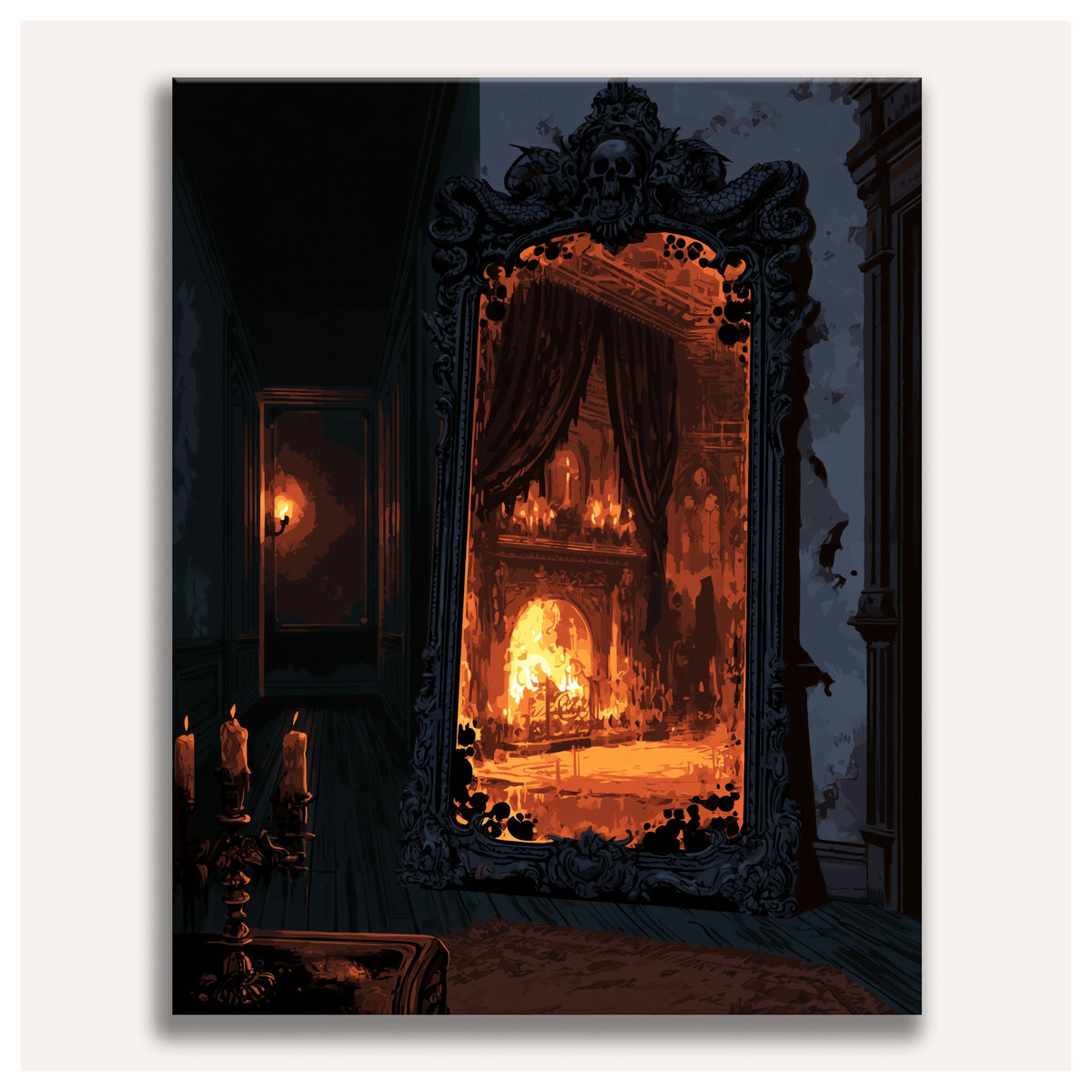 Peinture par numéro adulte Miroir de la Cheminée, toile tendue vue de face — Maison Artsen