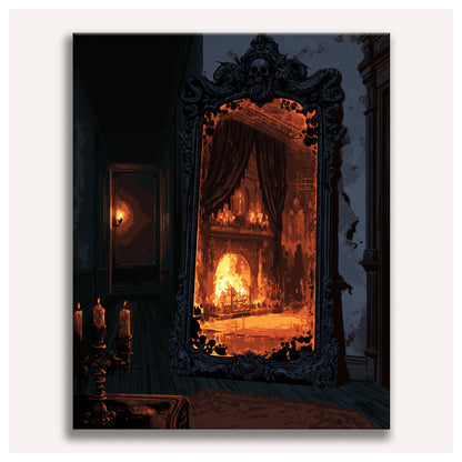 Peinture par numéro adulte Miroir de la Cheminée, toile tendue vue de face — Maison Artsen
