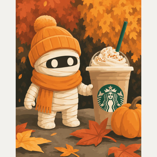 Peinture par numéro adulte Momie et son Latte, visuel complet du design — Maison Artsen