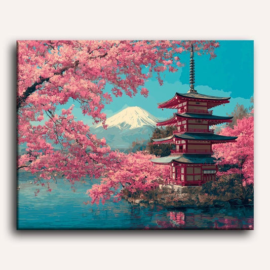 Peinture par numéro adulte Mont Fuji Fleuri, toile tendue 30×40 cm — Maison Artsen