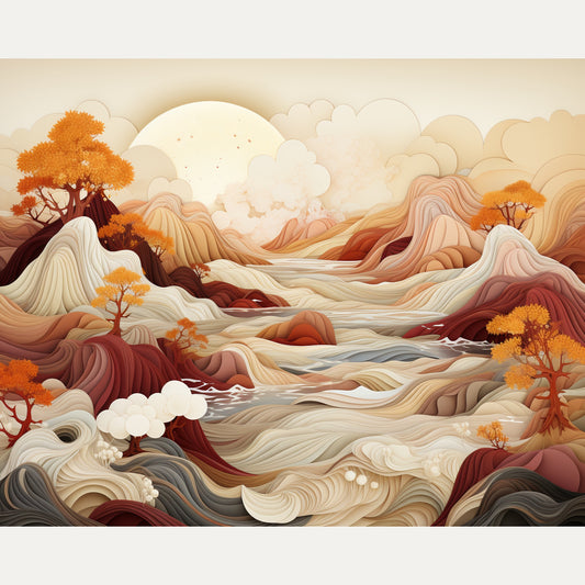 Peinture par numéro adulte Montagnes de Papier, visuel complet du design sur toile — Maison Artsen