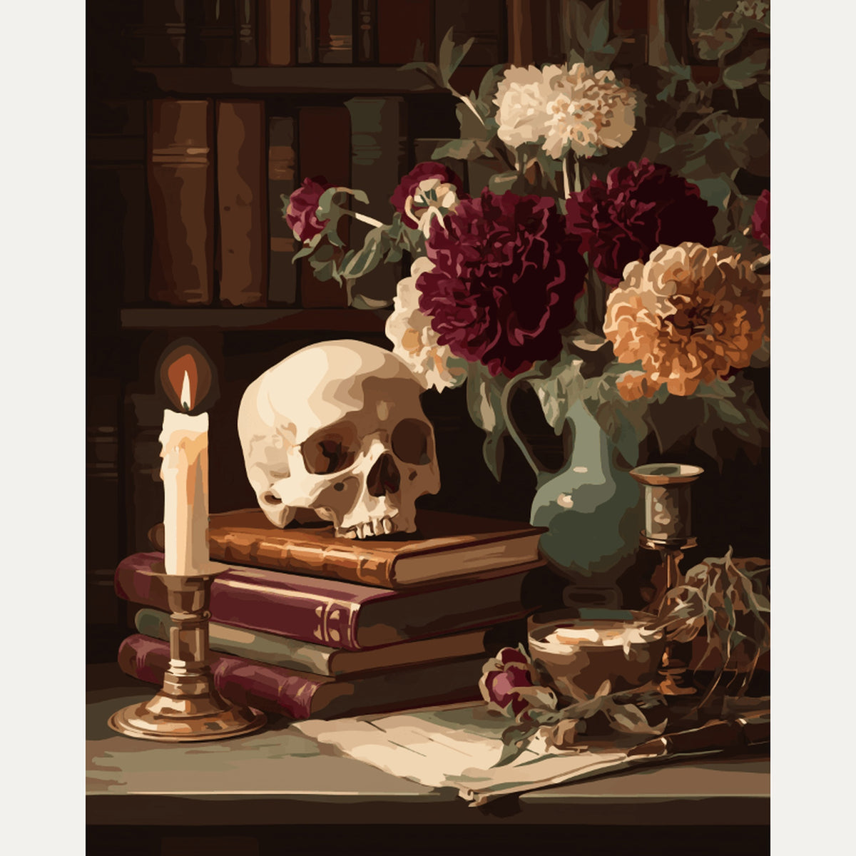 Peinture par numéro adulte Nature Morte à la Bougie, visuel complet du design — Maison Artsen