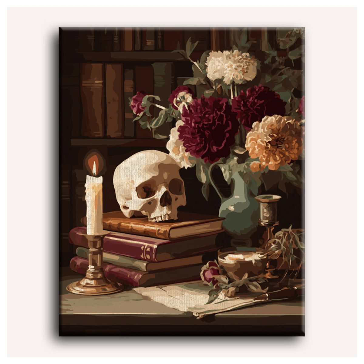 Peinture par numéro adulte Nature Morte à la Bougie, toile tendue vue de face — Maison Artsen