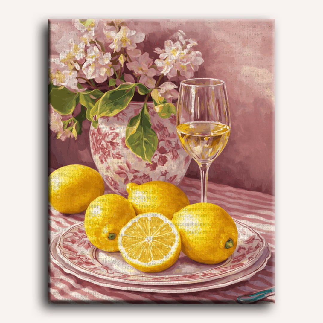 Peinture par numéro adulte Nature Morte Rose aux Citrons, toile tendue 30×40 cm — Maison Artsen