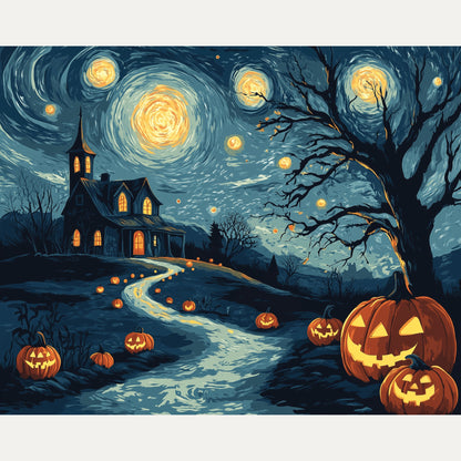 Peinture par numéro adulte Nuit Étoilée d'Octobre, visuel complet du design — Maison Artsen