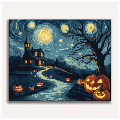 Peinture par numéro adulte Nuit Étoilée d'Octobre, toile tendue vue de face — Maison Artsen