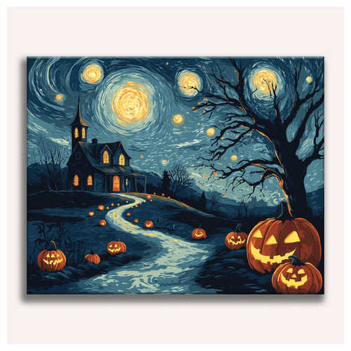 Peinture par numéro adulte Nuit Étoilée d'Octobre, toile tendue vue de face — Maison Artsen