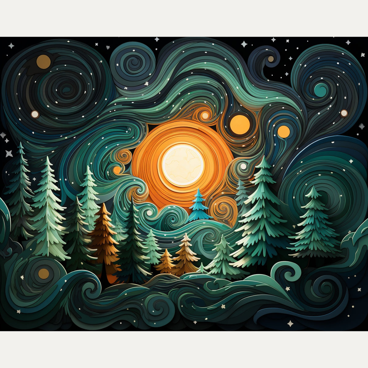 Peinture par numéro adulte Nuit Tourbillonnante, visuel complet du design sur toile — Maison Artsen