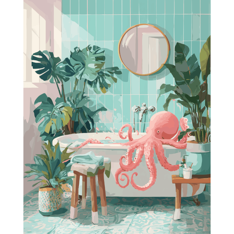 Pieuvre au Bain - Tableau peinture par numéro