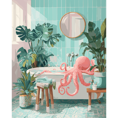 Pieuvre au Bain - Tableau peinture par numéro