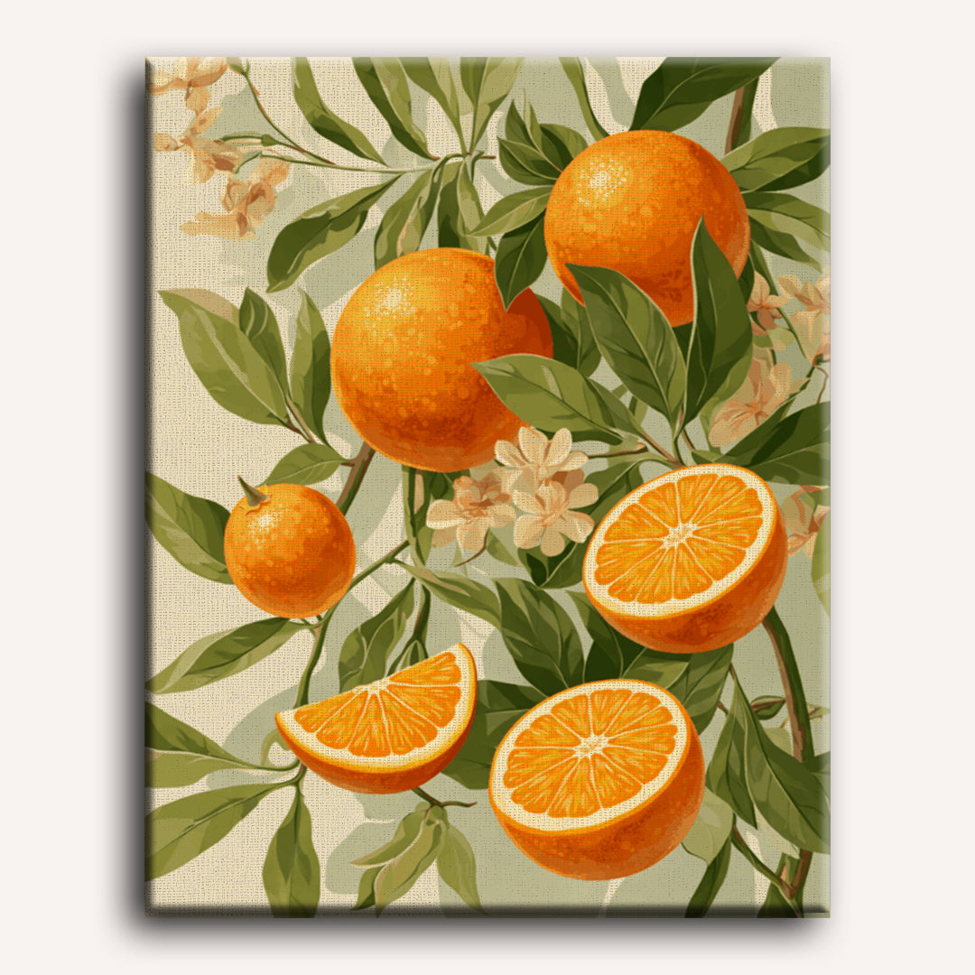 Peinture par numéro adulte Orangers en Fleur, visuel complet du design sur toile — Maison Artsen