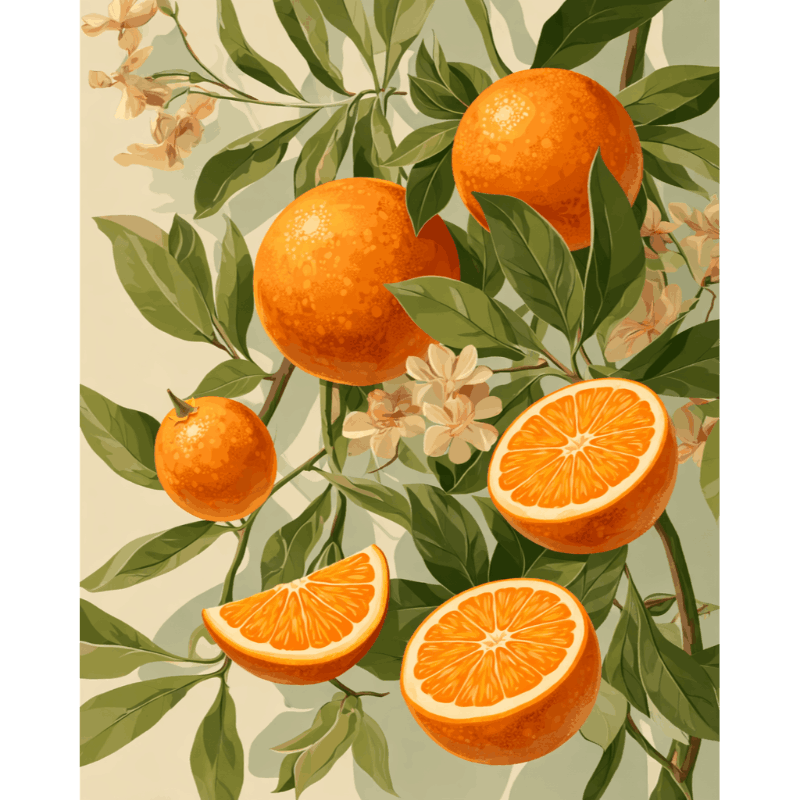 Peinture par numéro adulte Orangers en Fleur, visuel complet du design sur toile — Maison Artsen