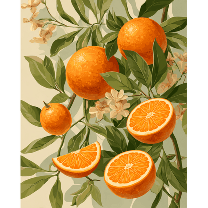 Peinture par numéro adulte Orangers en Fleur, visuel complet du design sur toile — Maison Artsen