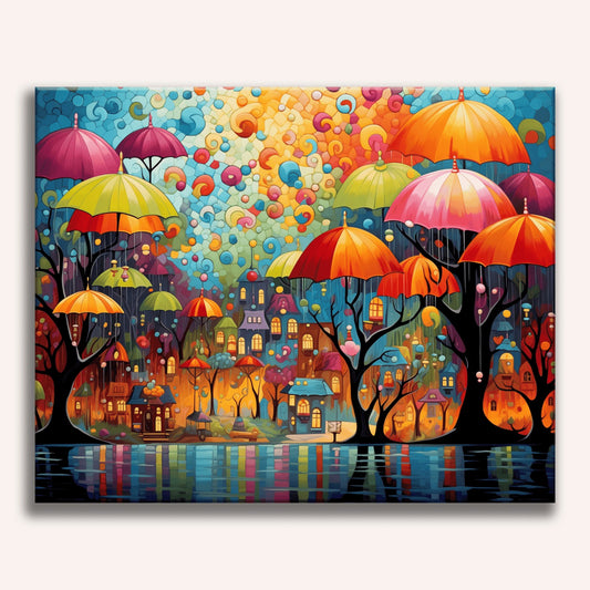 Peinture par numéro adulte Parapluies en ville, toile tendue 30×40 cm — Maison Artsen