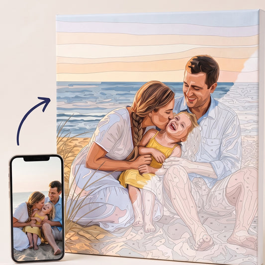 Peinture par numéro personnalisée d'après votre photo : du téléphone à la toile à moitié peinte, Maison Artsen