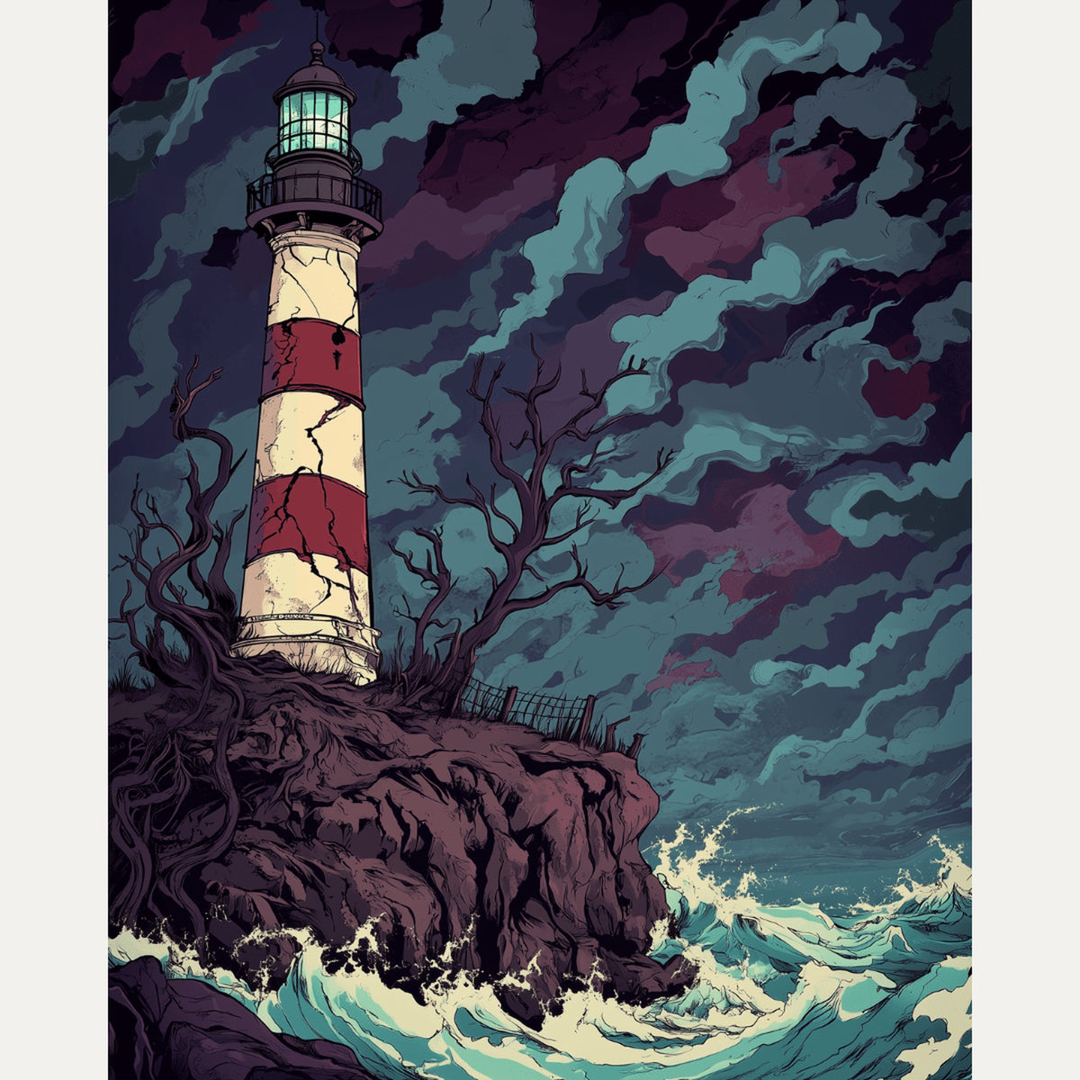 Peinture par numéro adulte Phare sur le Rocher, visuel complet du design — Maison Artsen