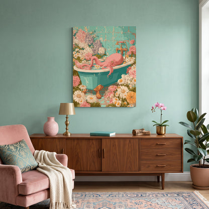 Tableau peinture par numéro Pieuvre Fleurie accroché dans un intérieur décoré — Maison Artsen