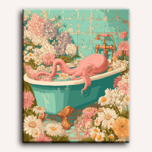 Peinture par numéro adulte Pieuvre Fleurie, visuel complet du design sur toile — Maison Artsen