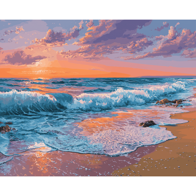 Coucher de Soleil Rose - Tableau peinture par numéro