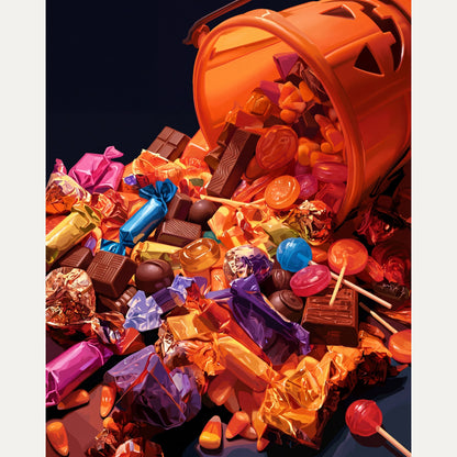 Peinture par numéro adulte Pluie de Bonbons, visuel complet du design — Maison Artsen