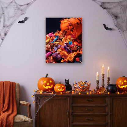 Tableau peinture par numéro Pluie de Bonbons accroché dans un salon décoré pour Halloween — Maison Artsen