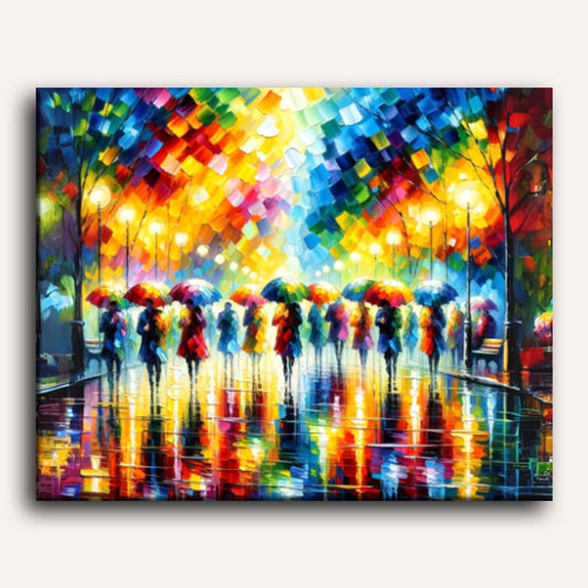 Peinture par numéro adulte Pluie de Parapluies, toile tendue 30×40 cm — Maison Artsen