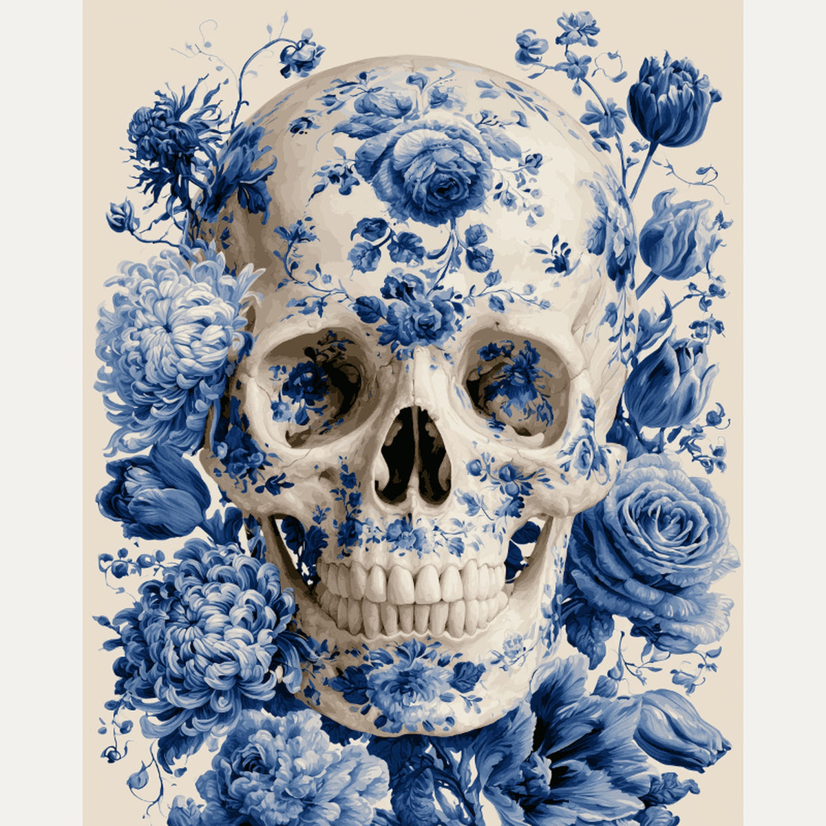 Peinture par numéro adulte Porcelaine Bleue, visuel complet du design — Maison Artsen