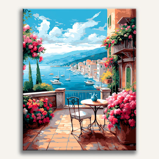 Peinture par numéro adulte Port sous le ciel bleu, toile tendue 30×40 cm — Maison Artsen
