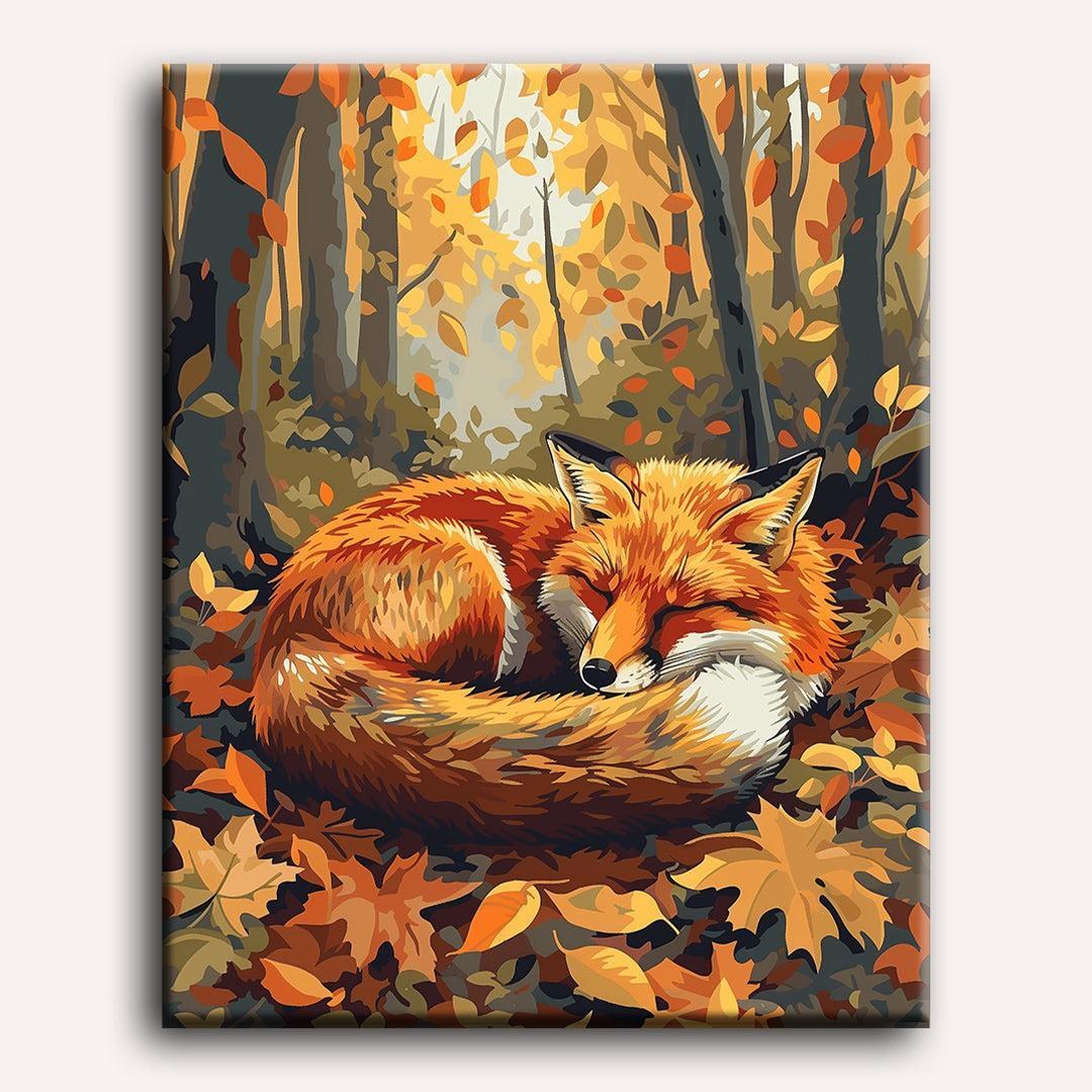 Peinture par numéro adulte Renard Endormi, visuel complet du design sur toile — Maison Artsen