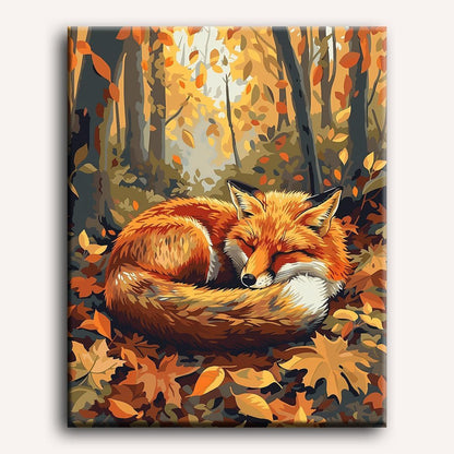 Peinture par numéro adulte Renard Endormi, visuel complet du design sur toile — Maison Artsen