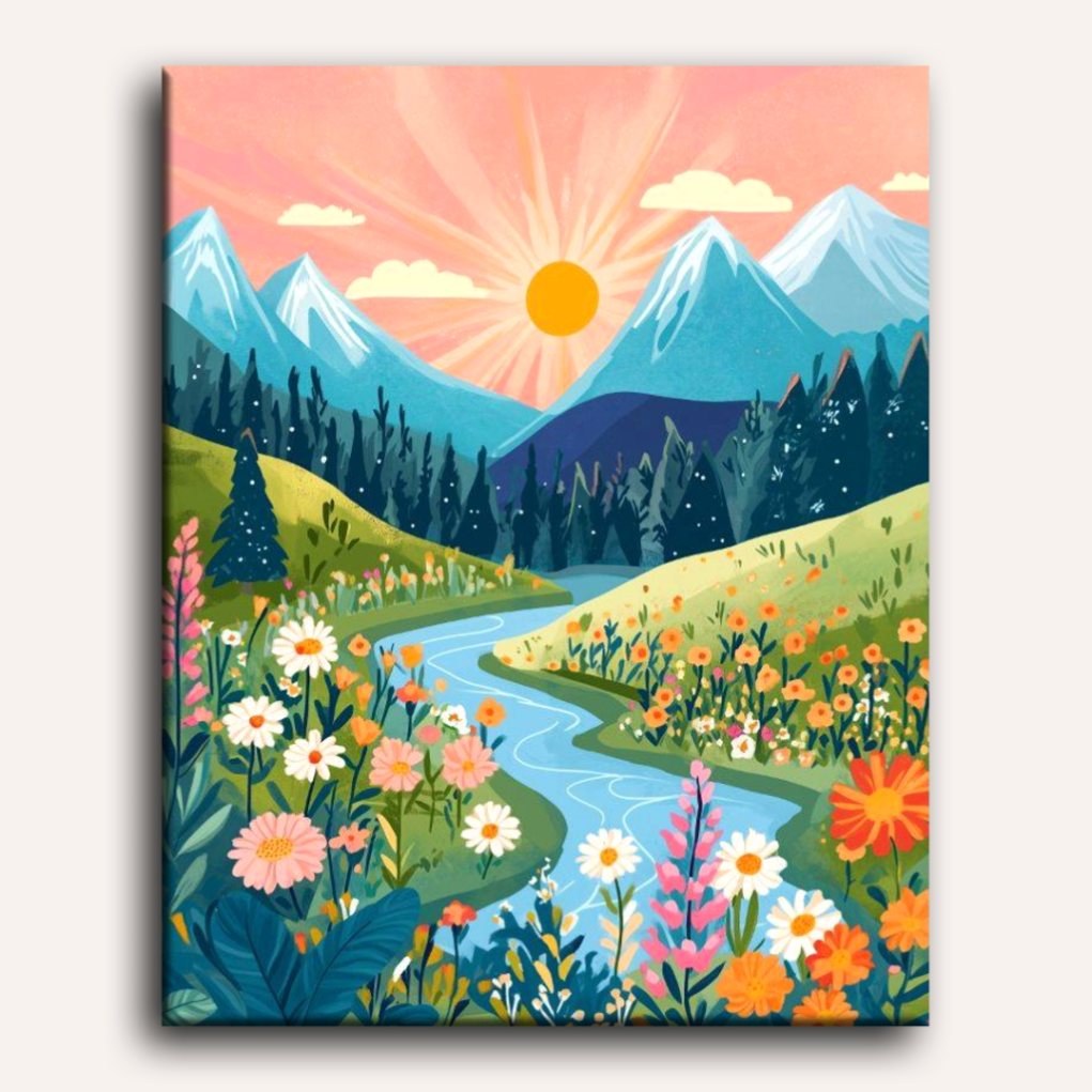 Peinture par numéro adulte Rivière entre les Montagnes, toile tendue 30×40 cm — Maison Artsen