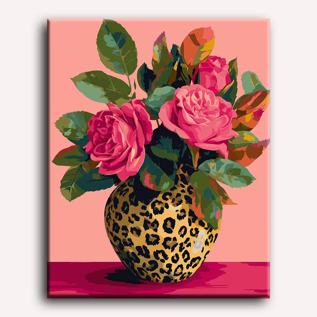 Peinture par numéro adulte Roses en Vase Léopard, toile tendue 30×40 cm — Maison Artsen