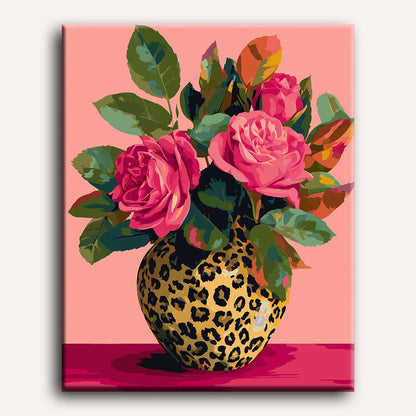 Peinture par numéro adulte Roses en Vase Léopard, toile tendue 30×40 cm — Maison Artsen