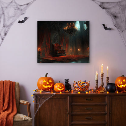 Tableau peinture par numéro Salon du Vampire accroché dans un salon décoré pour Halloween — Maison Artsen