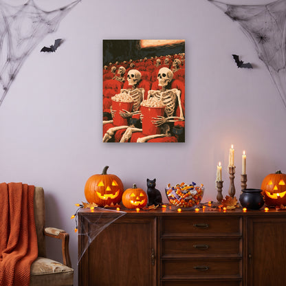 Tableau peinture par numéro Séance de Minuit accroché dans un salon décoré pour Halloween — Maison Artsen