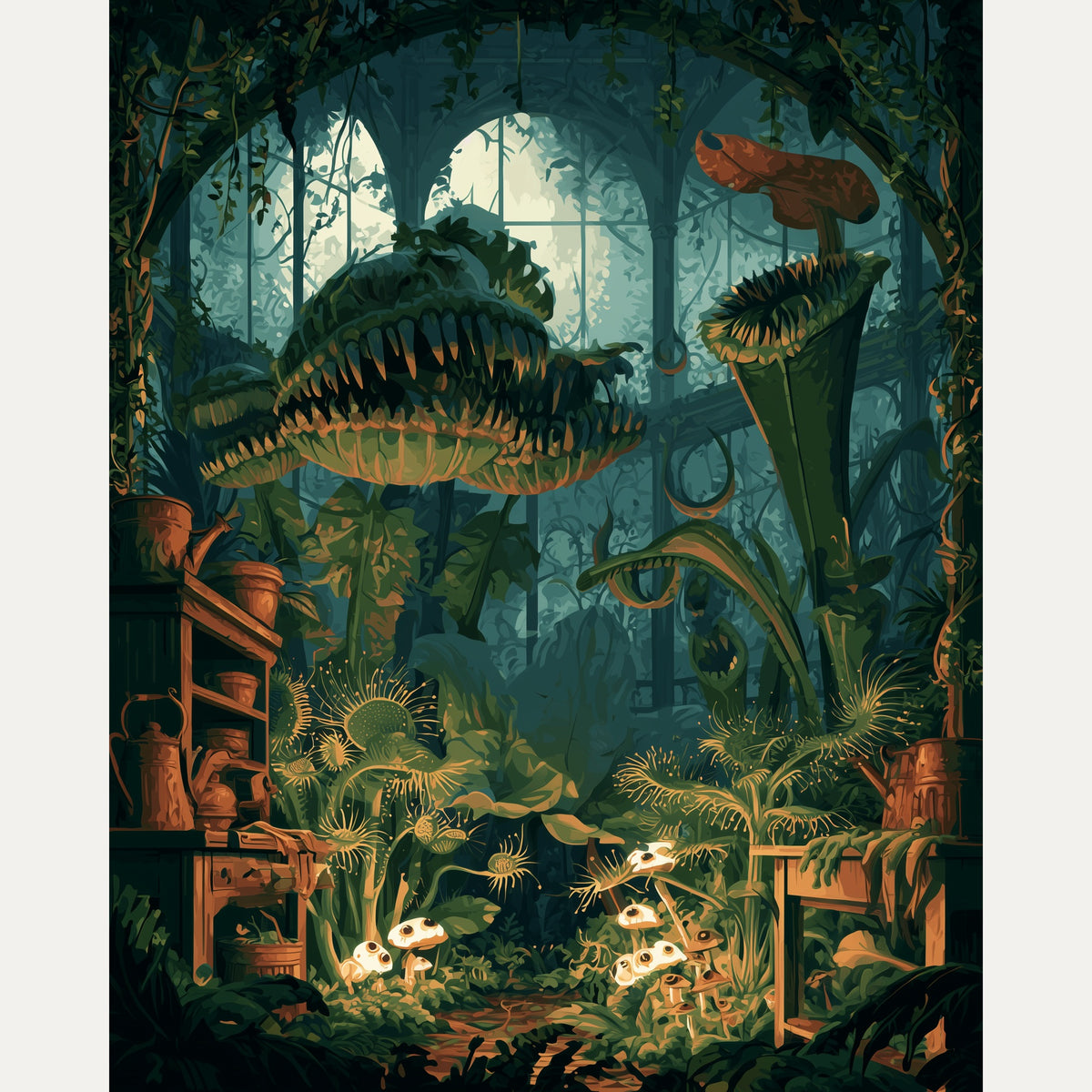 Peinture par numéro adulte Serre des Plantes Carnivores, visuel complet du design — Maison Artsen
