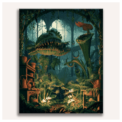 Peinture par numéro adulte Serre des Plantes Carnivores, toile tendue vue de face — Maison Artsen