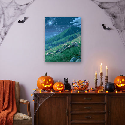 Tableau peinture par numéro Sieste sous les Étoiles accroché dans un salon décoré pour Halloween — Maison Artsen