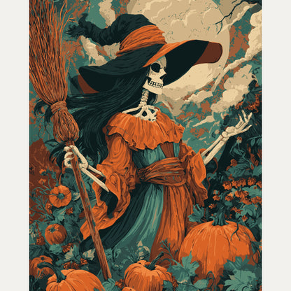 Peinture par numéro adulte Sorcière d'Automne, visuel complet du design — Maison Artsen