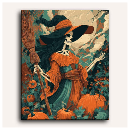 Peinture par numéro adulte Sorcière d'Automne, toile tendue vue de face — Maison Artsen