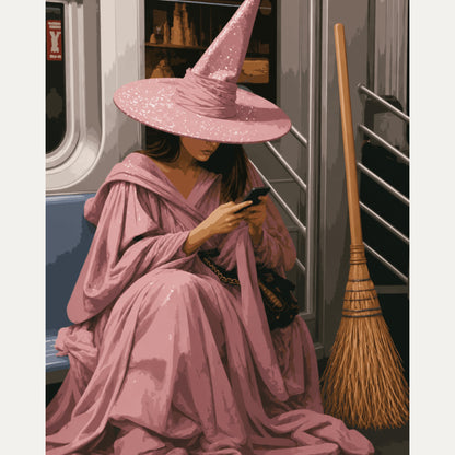 Peinture par numéro adulte Sorcière dans le Métro, visuel complet du design — Maison Artsen