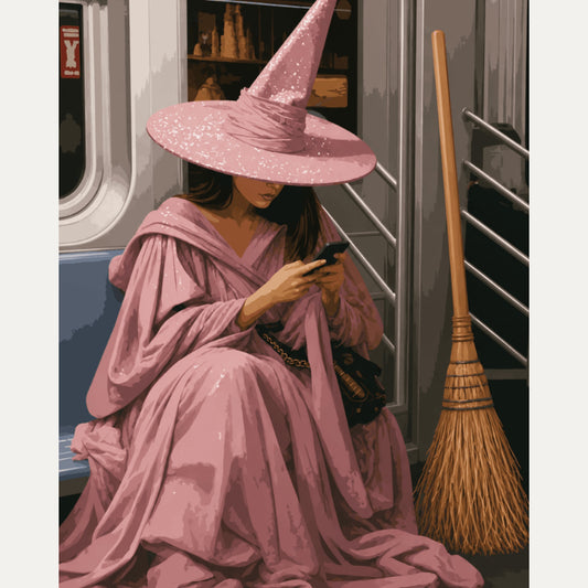 Peinture par numéro adulte Sorcière dans le Métro, visuel complet du design — Maison Artsen