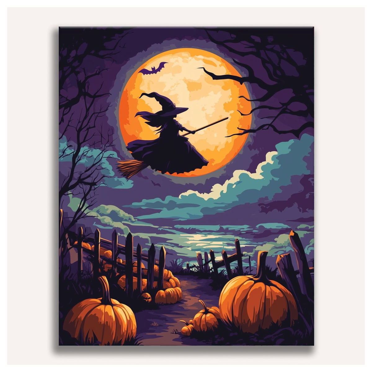 Peinture par numéro adulte Sorcière sous la Lune, toile tendue vue de face — Maison Artsen