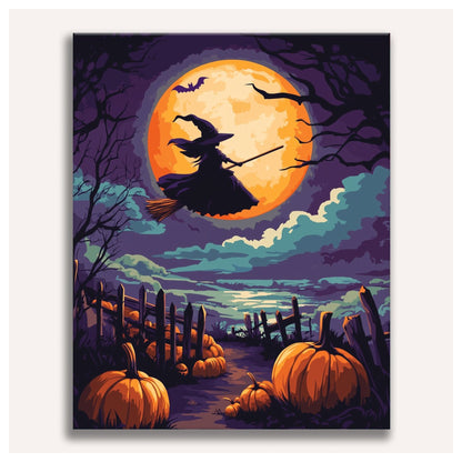 Peinture par numéro adulte Sorcière sous la Lune, toile tendue vue de face — Maison Artsen