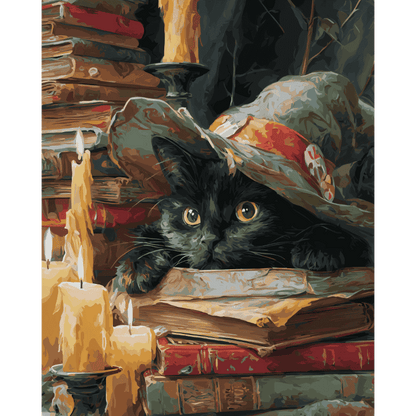 Chat Sorcière - Tableau peinture par numéro