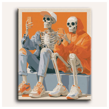 Peinture par numéro adulte Squelettes Branchés, toile tendue vue de face — Maison Artsen