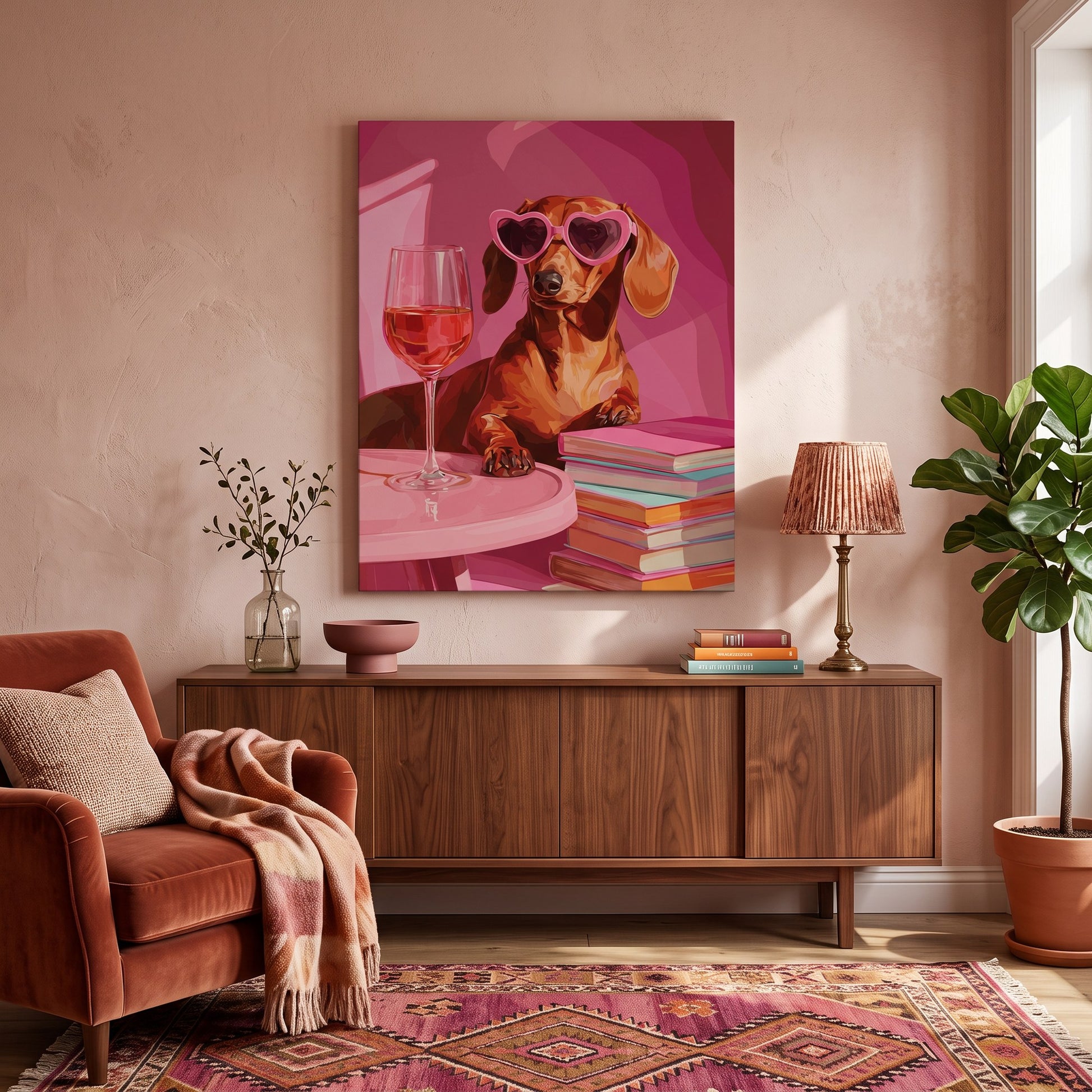 Tableau peinture par numéro Teckel au Rosé accroché dans un intérieur décoré — Maison Artsen