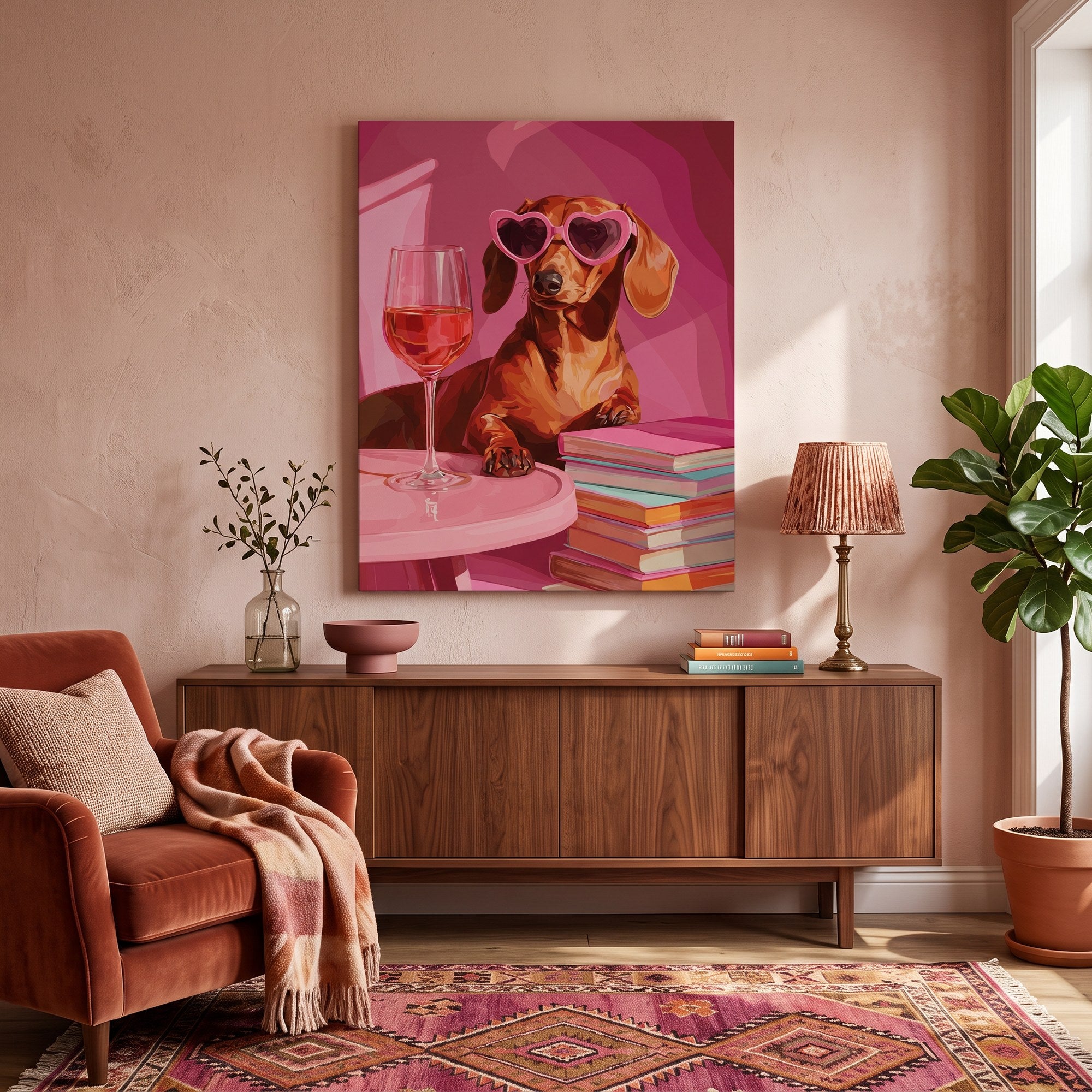Tableau peinture par numéro Teckel au Rosé accroché dans un intérieur décoré — Maison Artsen