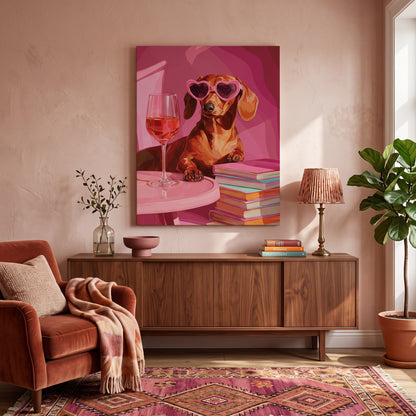 Tableau peinture par numéro Teckel au Rosé accroché dans un intérieur décoré — Maison Artsen