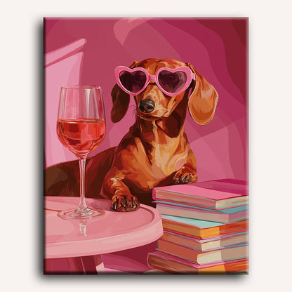 Peinture par numéro adulte Teckel au Rosé, toile tendue 30×40 cm — Maison Artsen